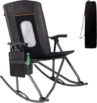 Chaise de camping extérieure portable avec dos haut et appuie-bras durs soutient 130 kg dos en maille noire