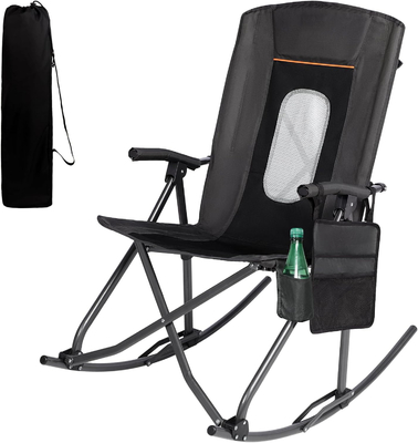 Chaise de camping à dos en maille noire à dos haut pliable pour les activités de plein air