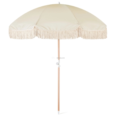 Ombrelle solaire portable de 8 pieds avec bordure jaune et poteau en bois